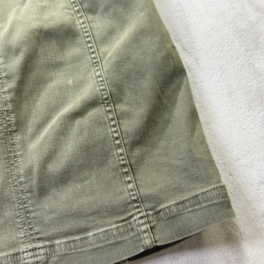 Free People Olive Stretch Denim Mini Skirt Women's Size 4 Utility Zip Back